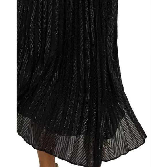 NWT: REISS Marianne Pleated Metallic Mesh Midi Skirt Black US 10 (K354) - Picture 2 of 11